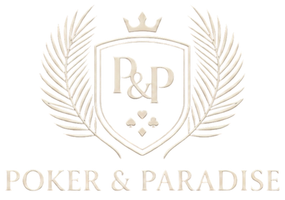 Logo of Poker & Paradise with decorative elements on a white background